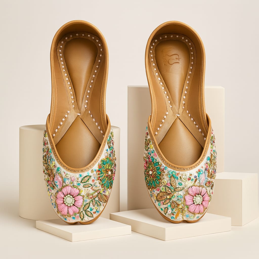 Floral Enchantment Hand-Embroidered Designer Jutti  (10056)