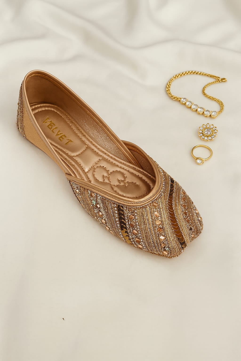 Velvet Golden Embellished Women’s Jutti – Bridal &  Partywear Footwear  (FZ05)