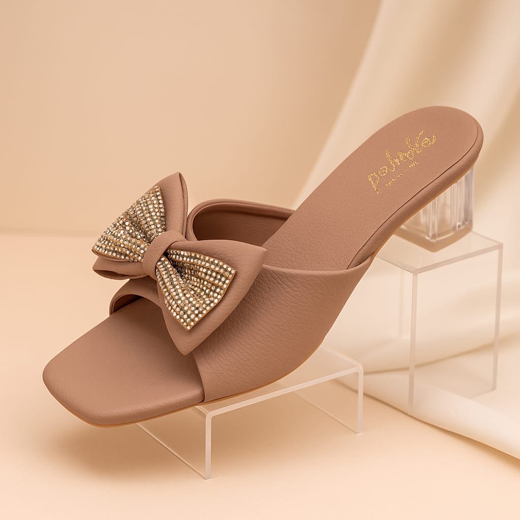 Elegant Slide Heels with Embellished Bow (LC-185)