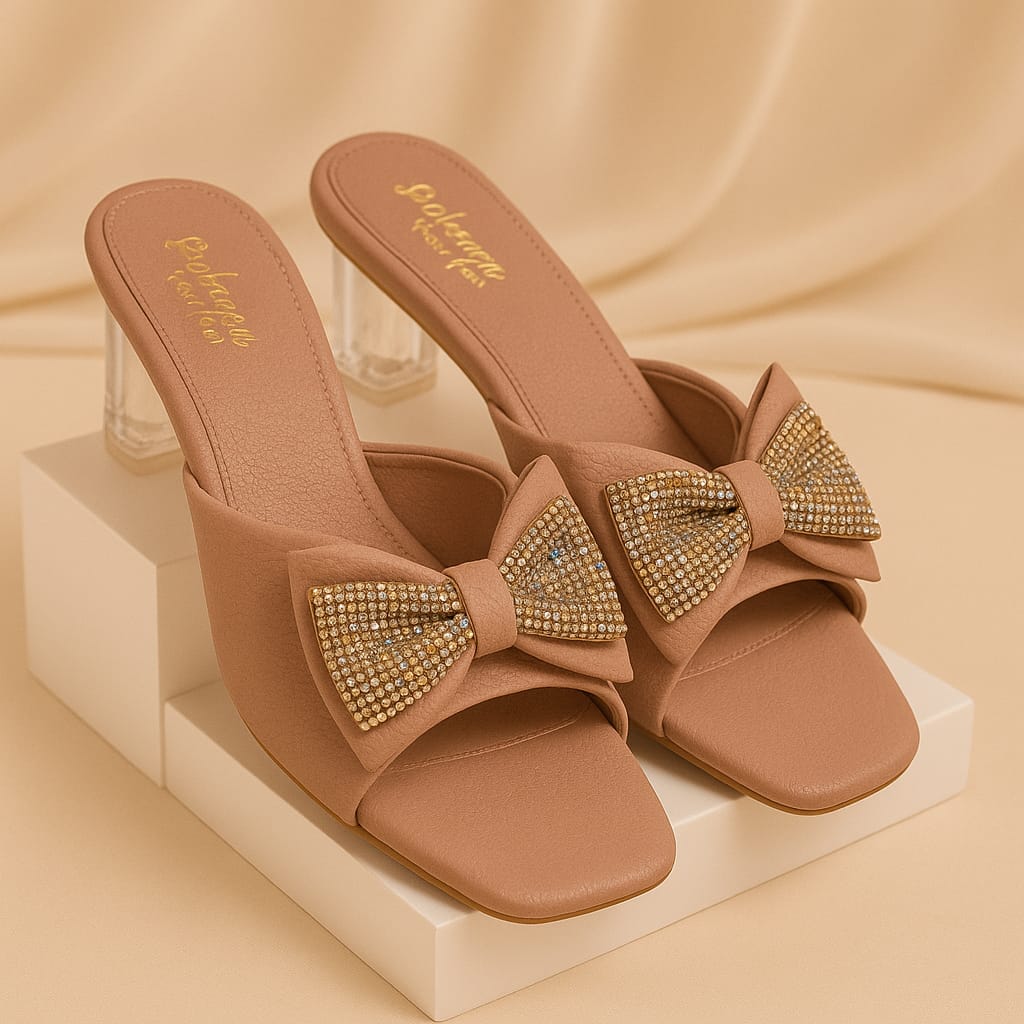 Elegant Slide Heels with Embellished Bow (LC-185)