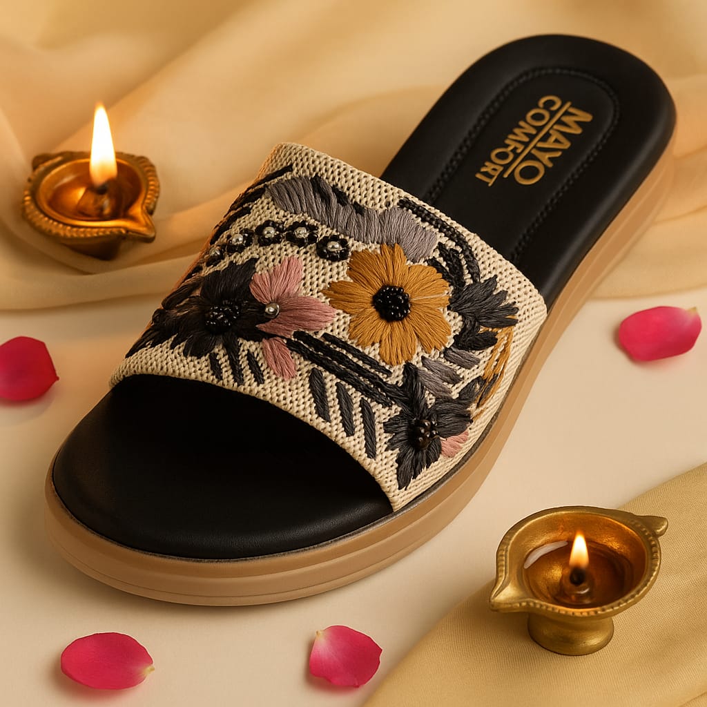 Mayo Comfort Women's Embroidered Slip-On Flats β Floral Ethnic Collection (1002)