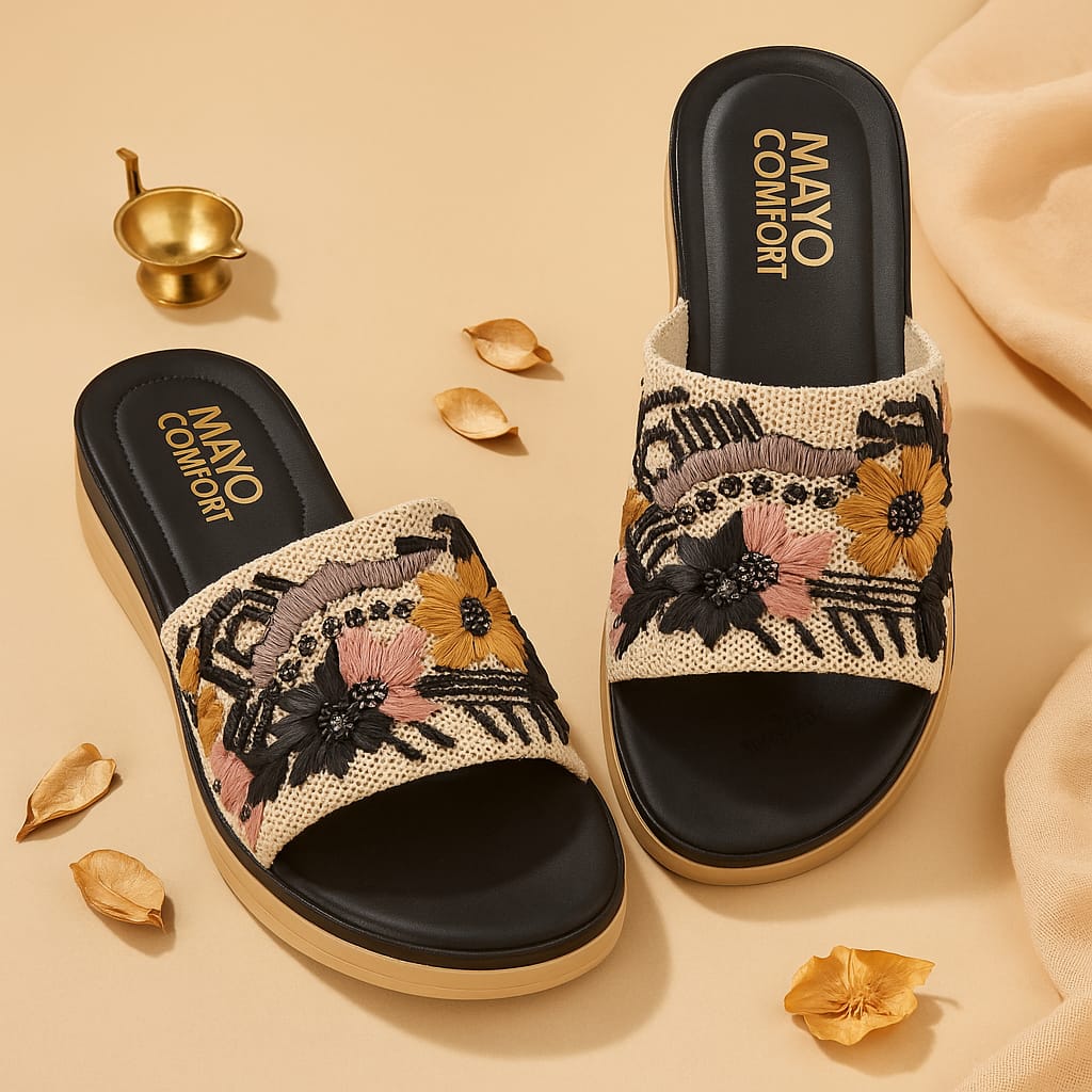 Mayo Comfort Women's Embroidered Slip-On Flats β Floral Ethnic Collection (1002)