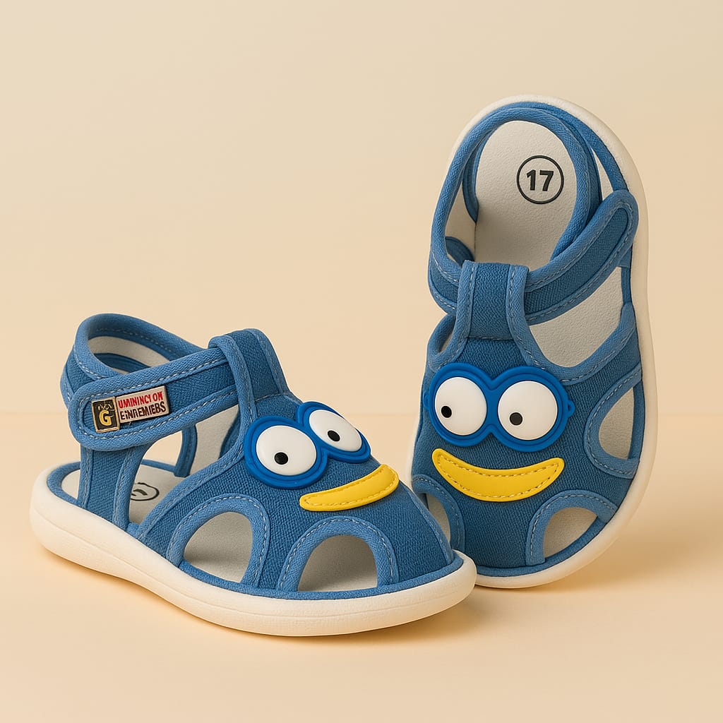 Blue Cartoon Face Kids Sandals – Soft & Fun Summer Footwear (KS-B815)