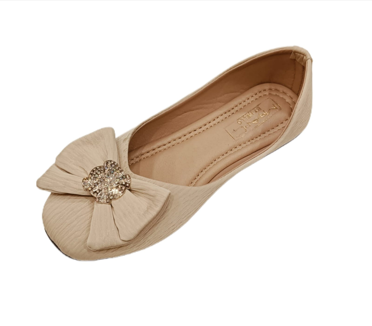 Kids’ Party Wear Ballerina Belly Shoes with Bow & Sparkling Stone Embellishment (KB-038)