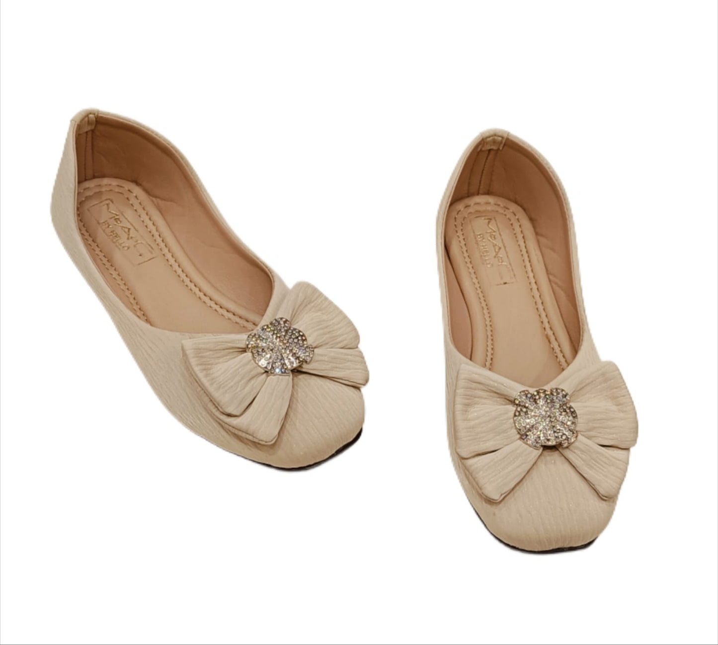 Kids’ Party Wear Ballerina Belly Shoes with Bow & Sparkling Stone Embellishment (KB-038)
