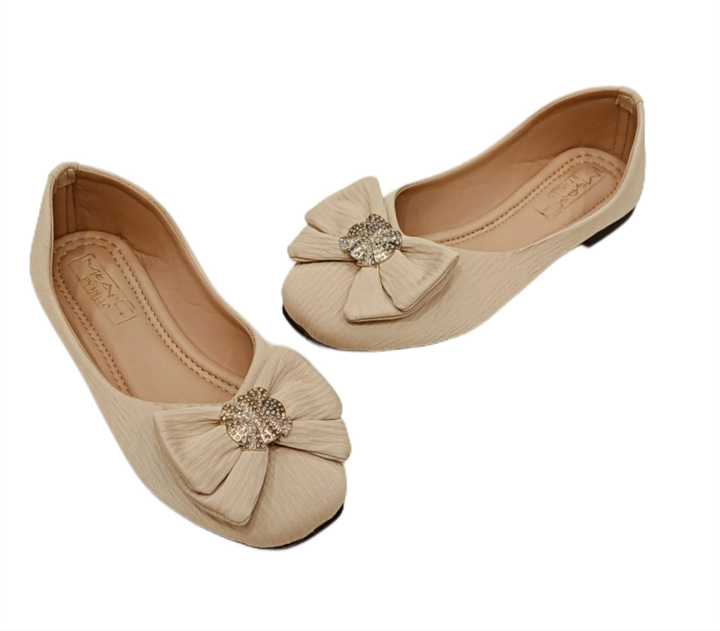 Kids’ Party Wear Ballerina Belly Shoes with Bow & Sparkling Stone Embellishment (KB-038)
