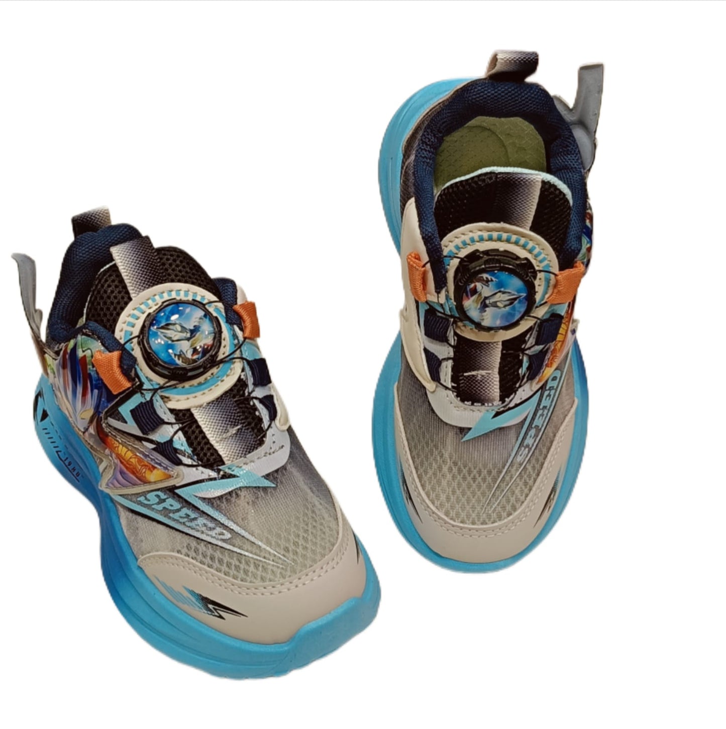 Kids’ Cartoon-Themed Sports Sneakers – Grey & Blue Mesh Casual Shoes with Dial Closure (SS-A806)