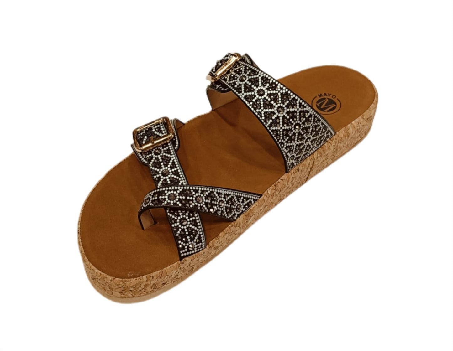 Women’s Dual-Buckle Embellished Comfort Sandals with Cork Sole (LC-33047)