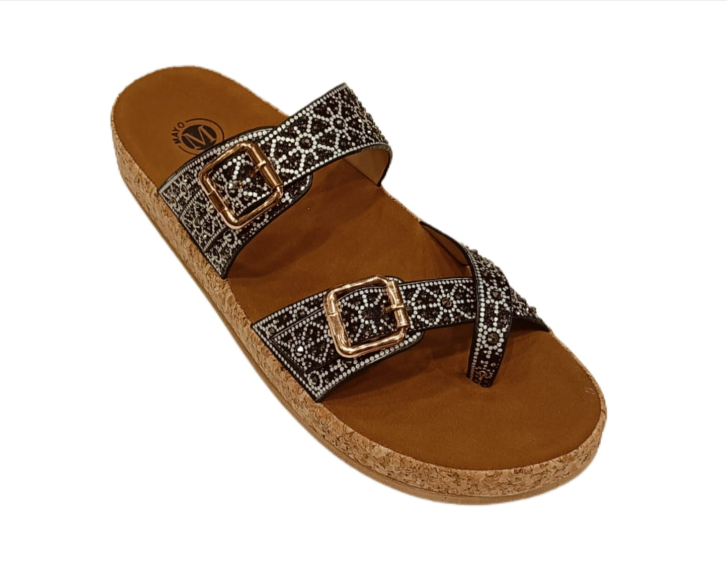 Women’s Dual-Buckle Embellished Comfort Sandals with Cork Sole (LC-33047)