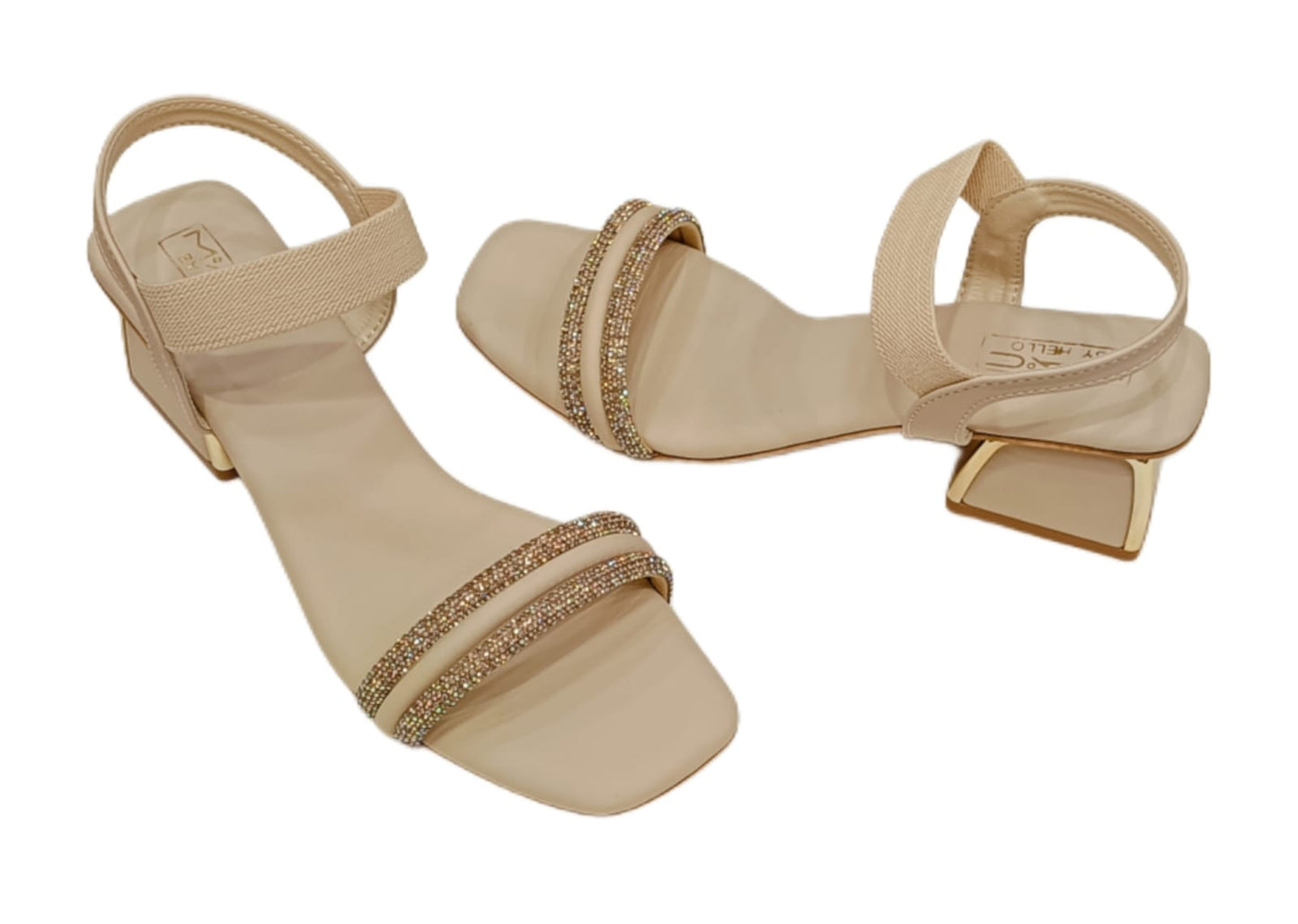 Mac by Hello Women’s Block Heel Sandals with Dual Crystal Strap (LC-536)