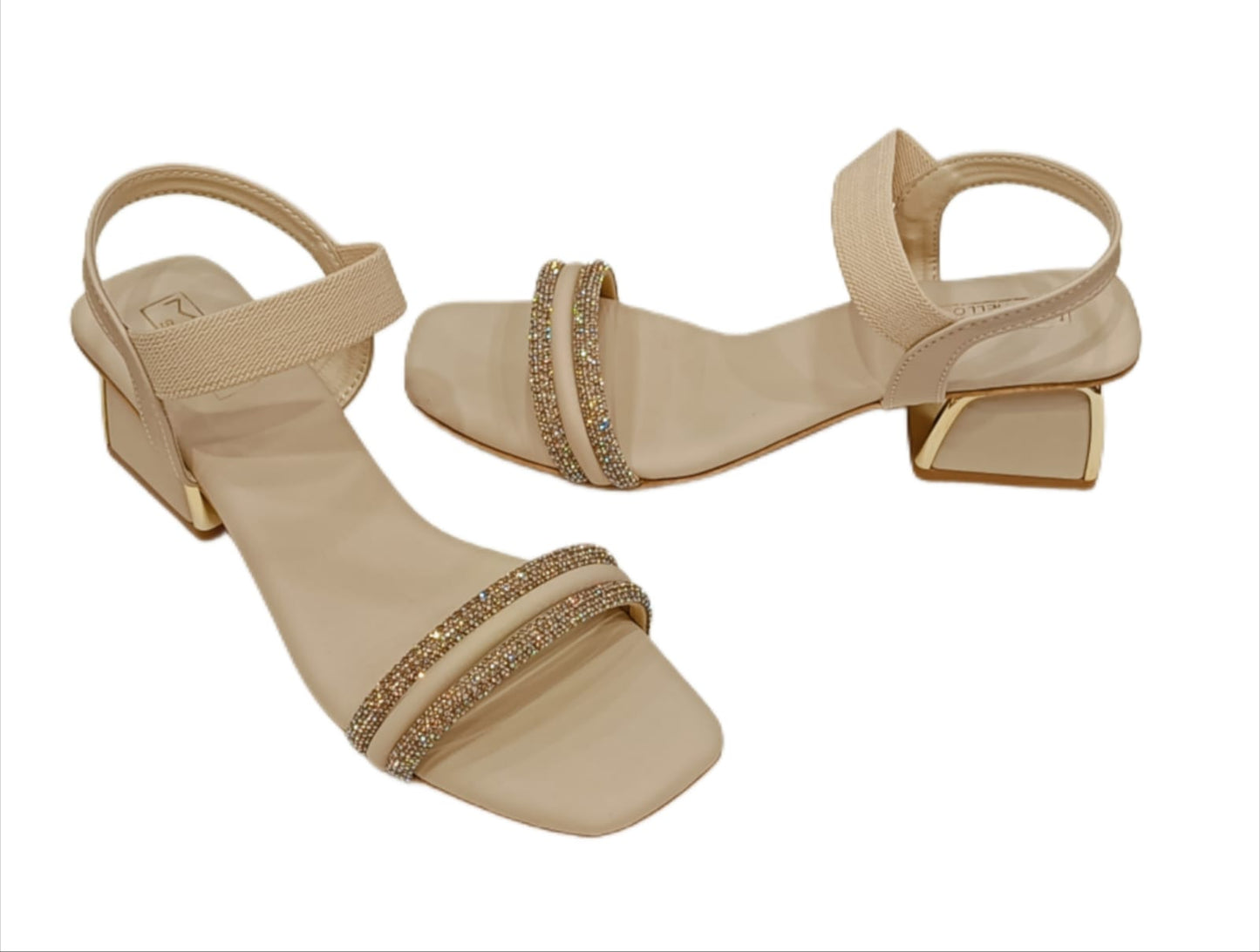 Mac by Hello Women’s Block Heel Sandals with Dual Crystal Strap (LC-536)