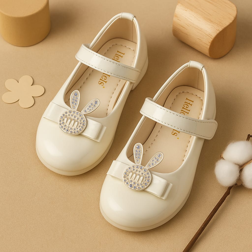 Baby Girls’ Glossy Bunny Embellished Ballerina Shoes (KB-036)