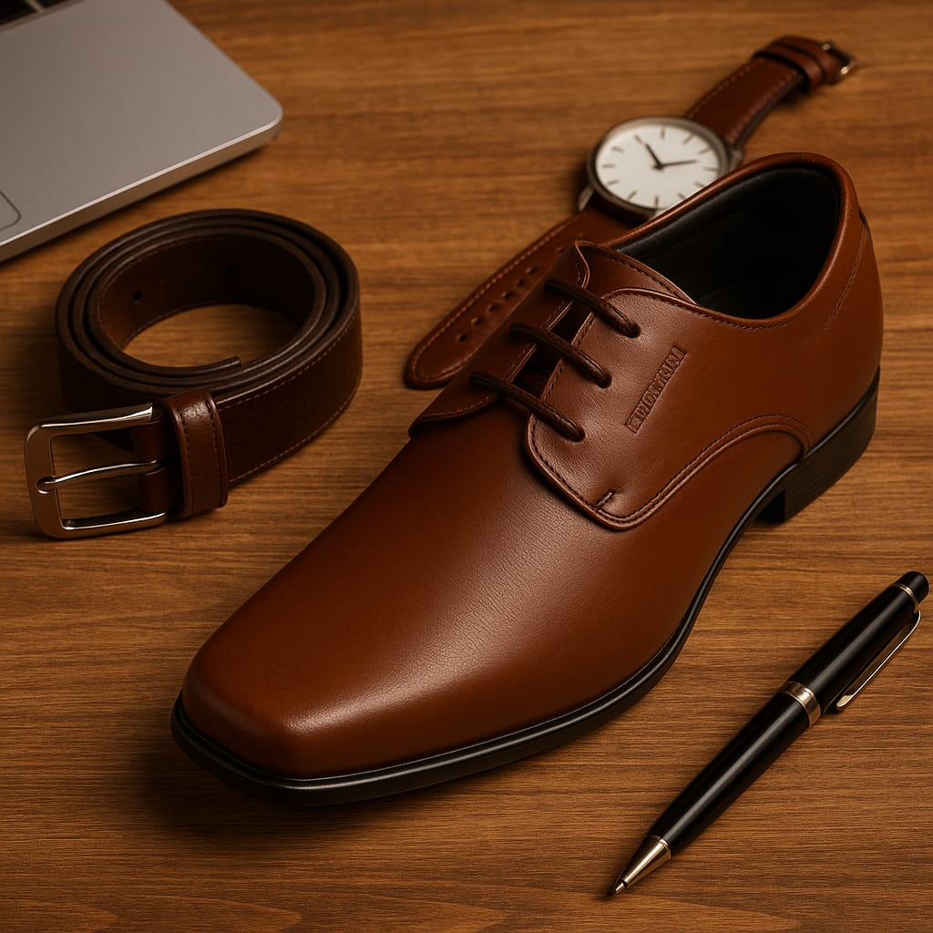 Men’s Classic Brown Leather Formal Derby Shoes – Square Toe Design (CH-32A)