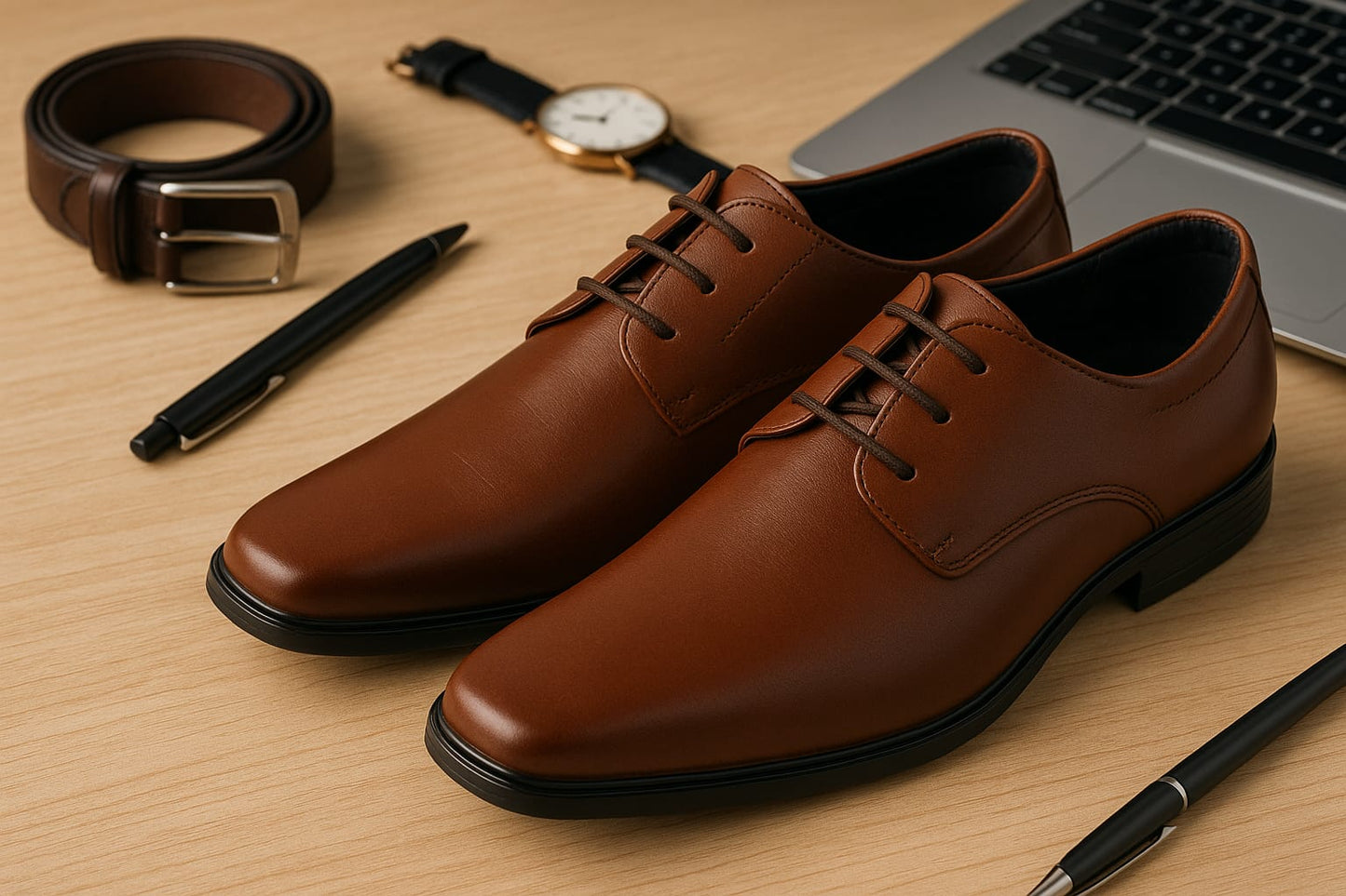 Men’s Classic Brown Leather Formal Derby Shoes – Square Toe Design (CH-32A)
