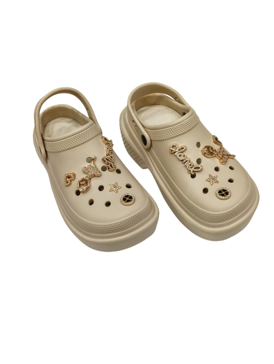 Women’s Stylish Embellished Clogs with Golden Charms – Lightweight & Comfortable Slip-On Sandals (KKN-E009)