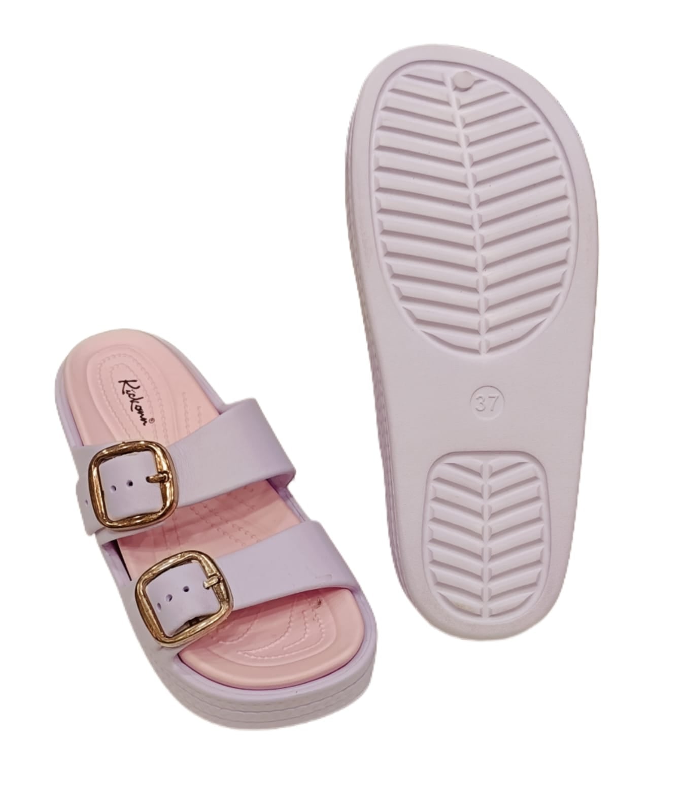 Women’s Double Buckle Strap Platform Sliders – Stylish Casual Comfort Sandals (KKN-003)