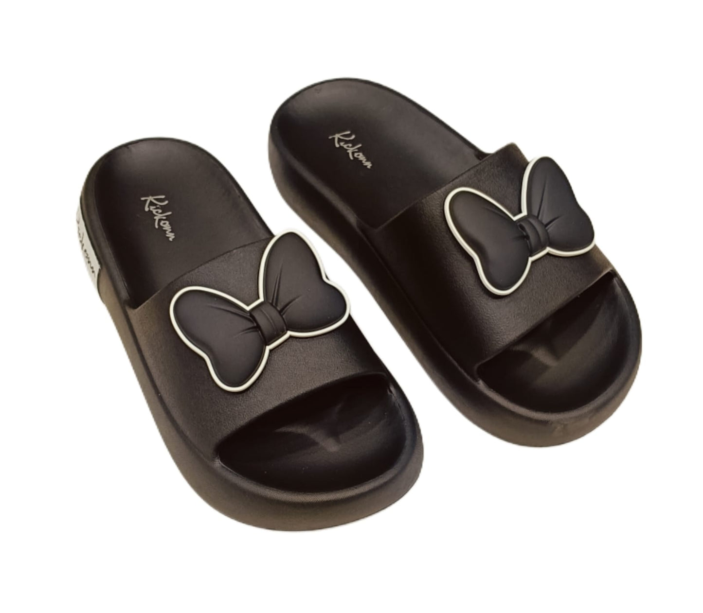 Womens’ Black Bow Slip-On Sliders – Stylish & Comfortable Casual Sandals (KKN-005)
