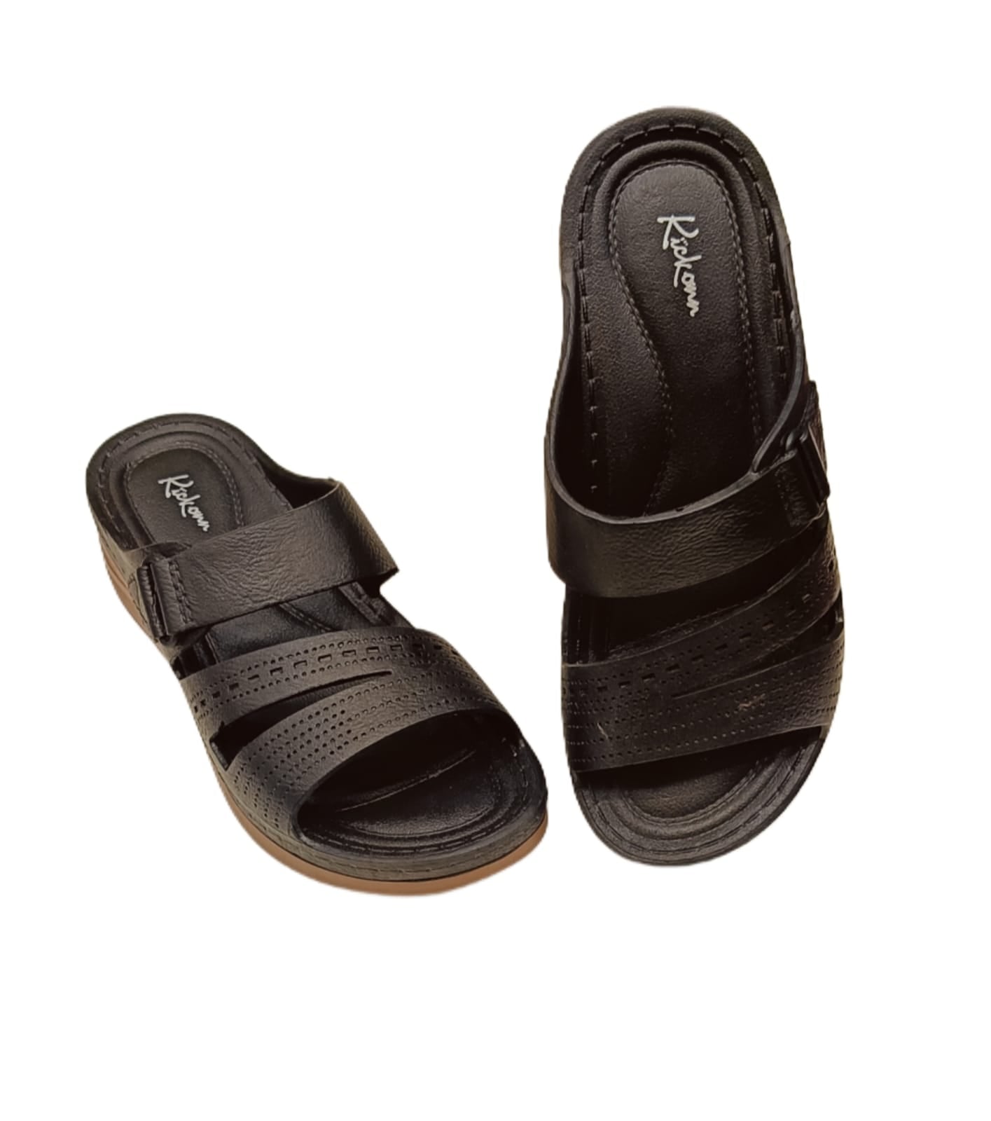 Women’s Comfortable Slip-On Sandals with Perforated Design & Low Wedge Sole – Everyday Casual Footwear (KKN-008)