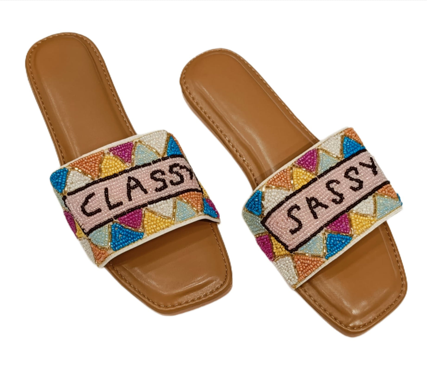 Women's Hand-Beaded "CLASSY" Statement Slide Flats (LC-SASSY)