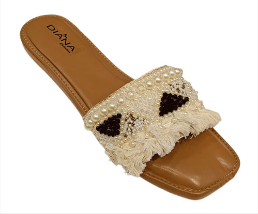 Premium Embellished Fringe Slides for Women – Designer Ethnic Flats (LC-154)