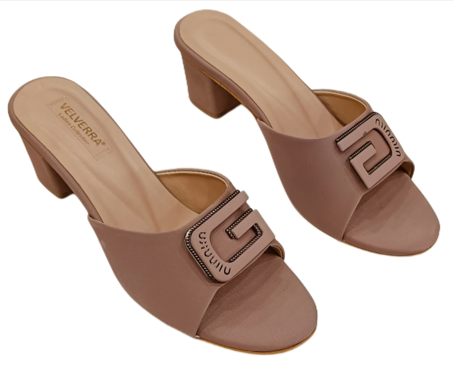 Elegant  Block Heel Mules with Decorative Buckle (Velveera LC-184)