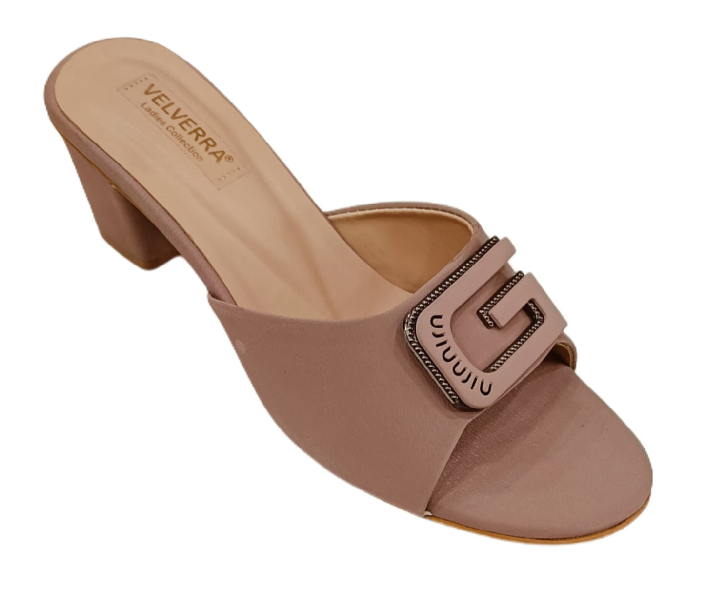 Elegant  Block Heel Mules with Decorative Buckle (Velveera LC-184)