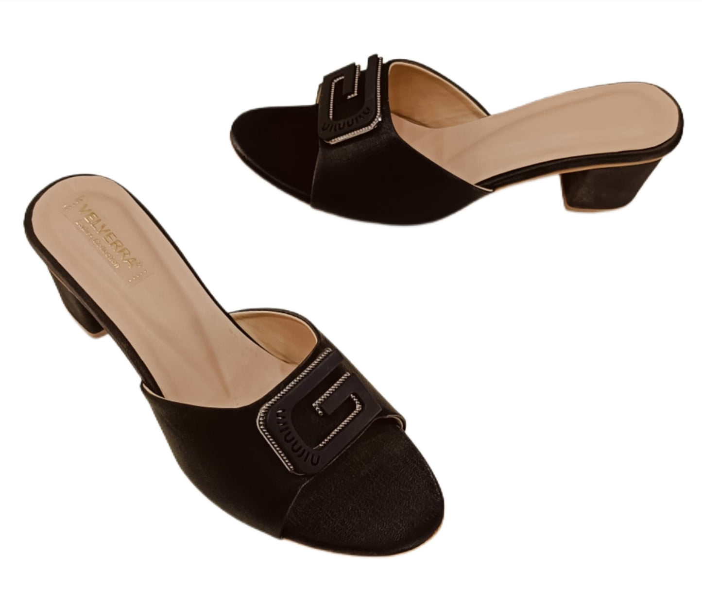 Elegant  Block Heel Mules with Decorative Buckle (Velveera LC-184)