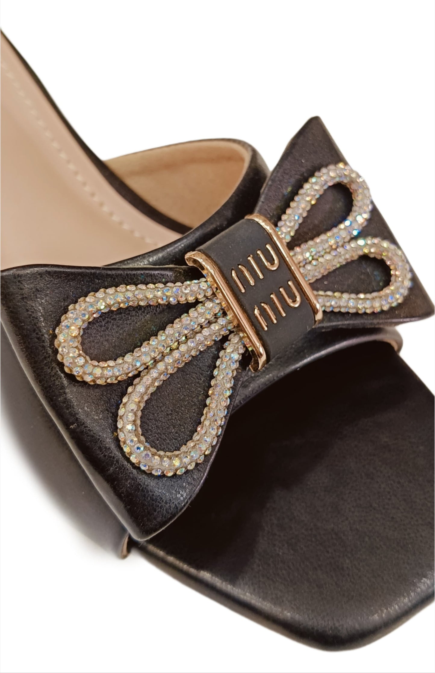 Bow Embellished Low Block Heel Mules – Dusty Pink & Black (Pakeeza LC-186)