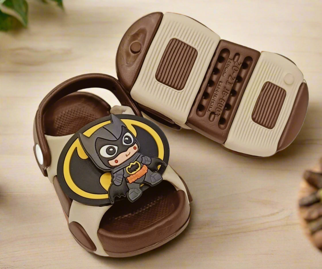 Children's sandals with a Batman character on a white background
