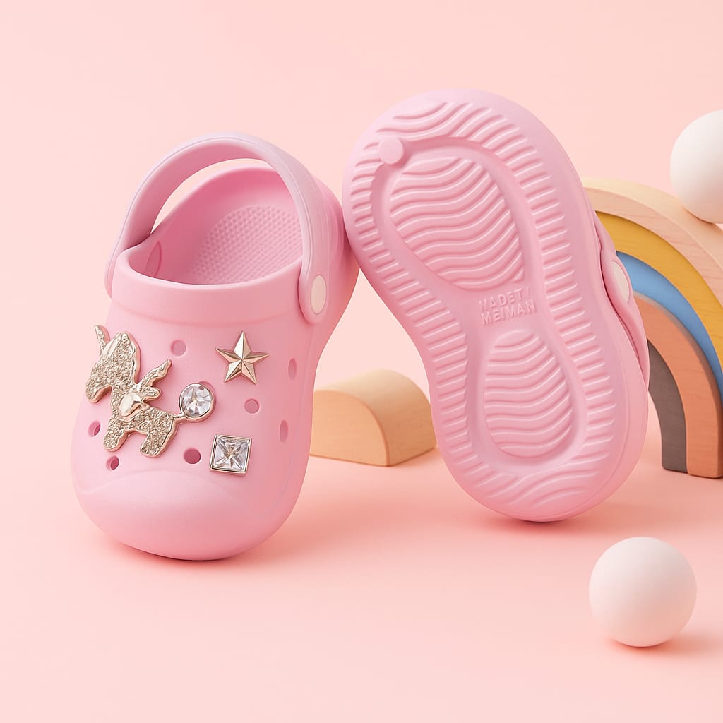Girls Glitter Unicorn Clogs β Pink with Decorative Charms | Lightweight & Stylish (KC-SIL UNICORN)