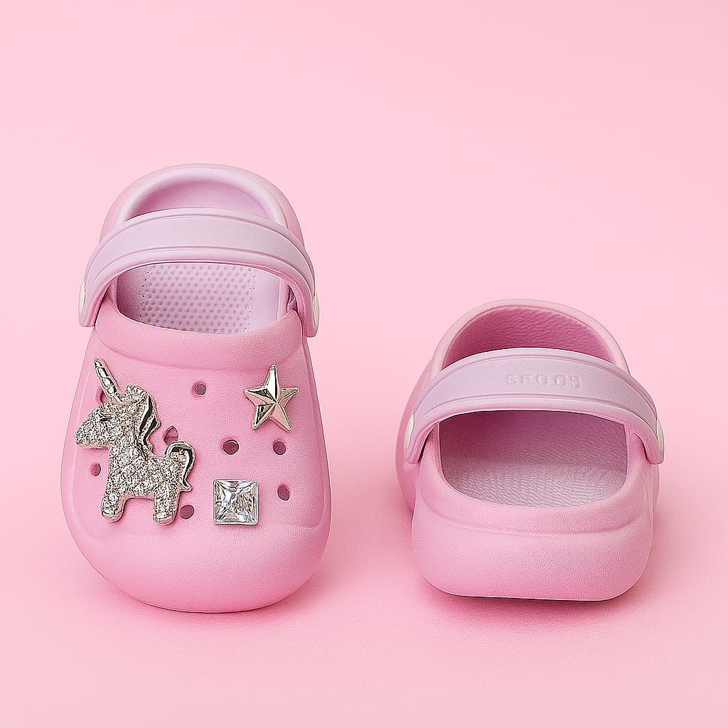 Girls Glitter Unicorn Clogs β Pink with Decorative Charms | Lightweight & Stylish (KC-SIL UNICORN)