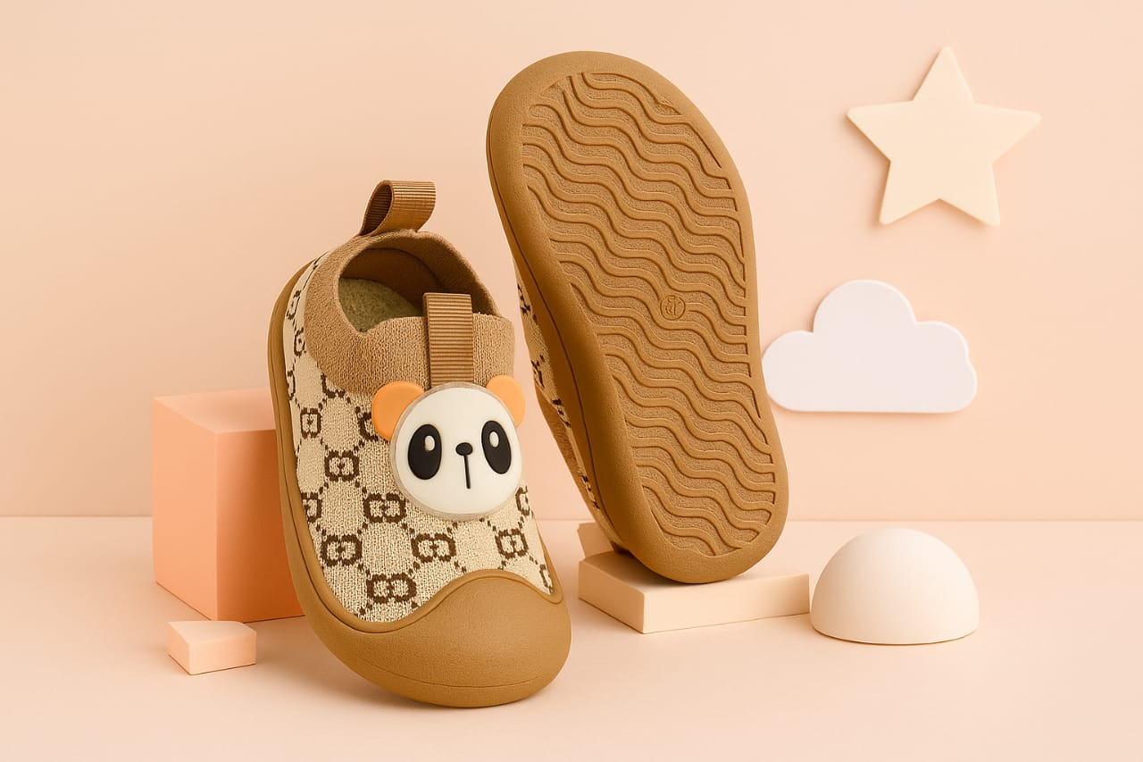 Cute Bear Face Printed Slip-On Shoes for Kids – Soft Sole Breathable Casual Footwear (KS-2501)
