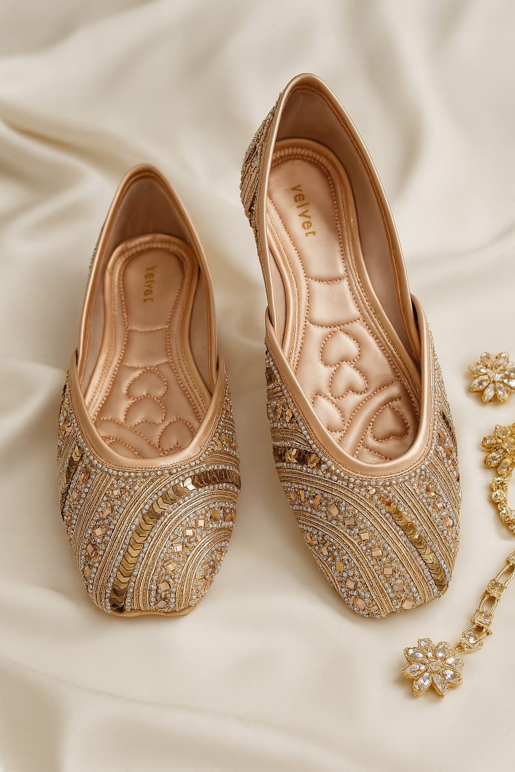 Velvet Golden Embellished Women’s Jutti – Bridal &  Partywear Footwear  (FZ05)