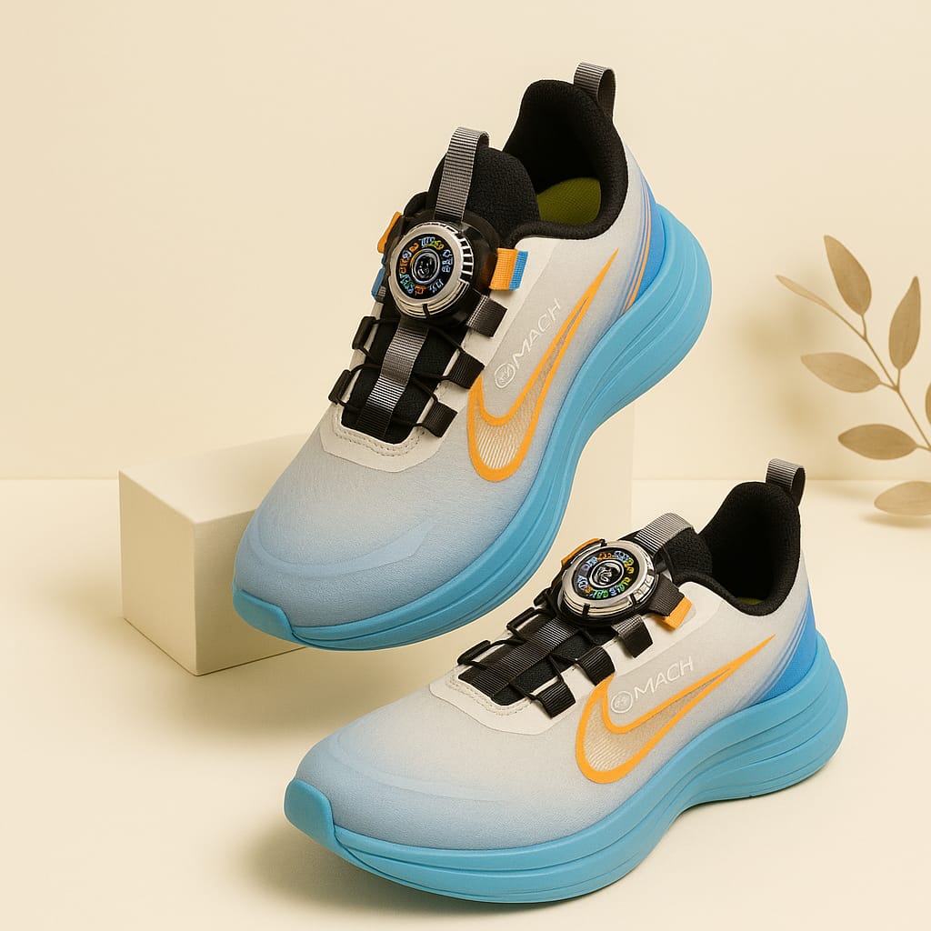 Kids’ Blue & orange Sports Running Shoes with Smart Dial Lock (SS-9908)