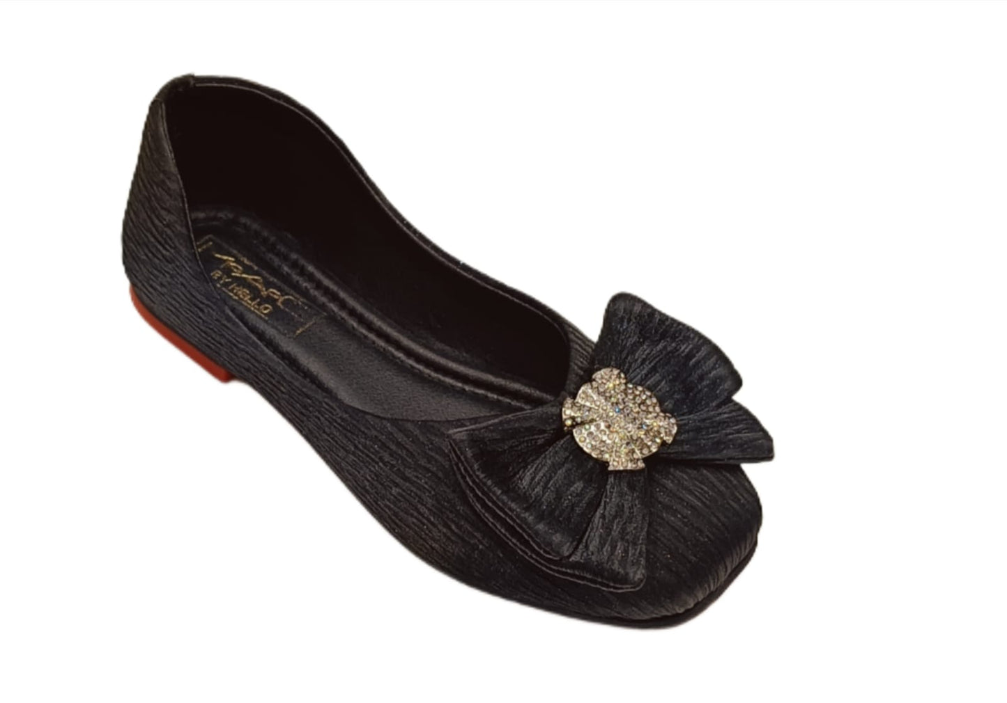 Kids’ Party Wear Ballerina Belly Shoes with Bow & Sparkling Stone Embellishment (KB-038)