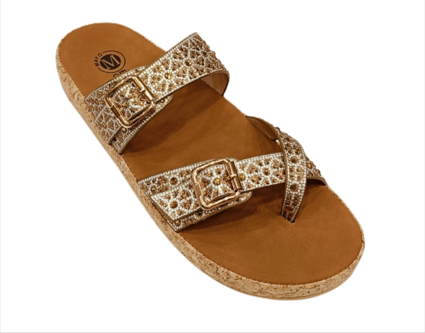 Women’s Dual-Buckle Embellished Comfort Sandals with Cork Sole (LC-33047)