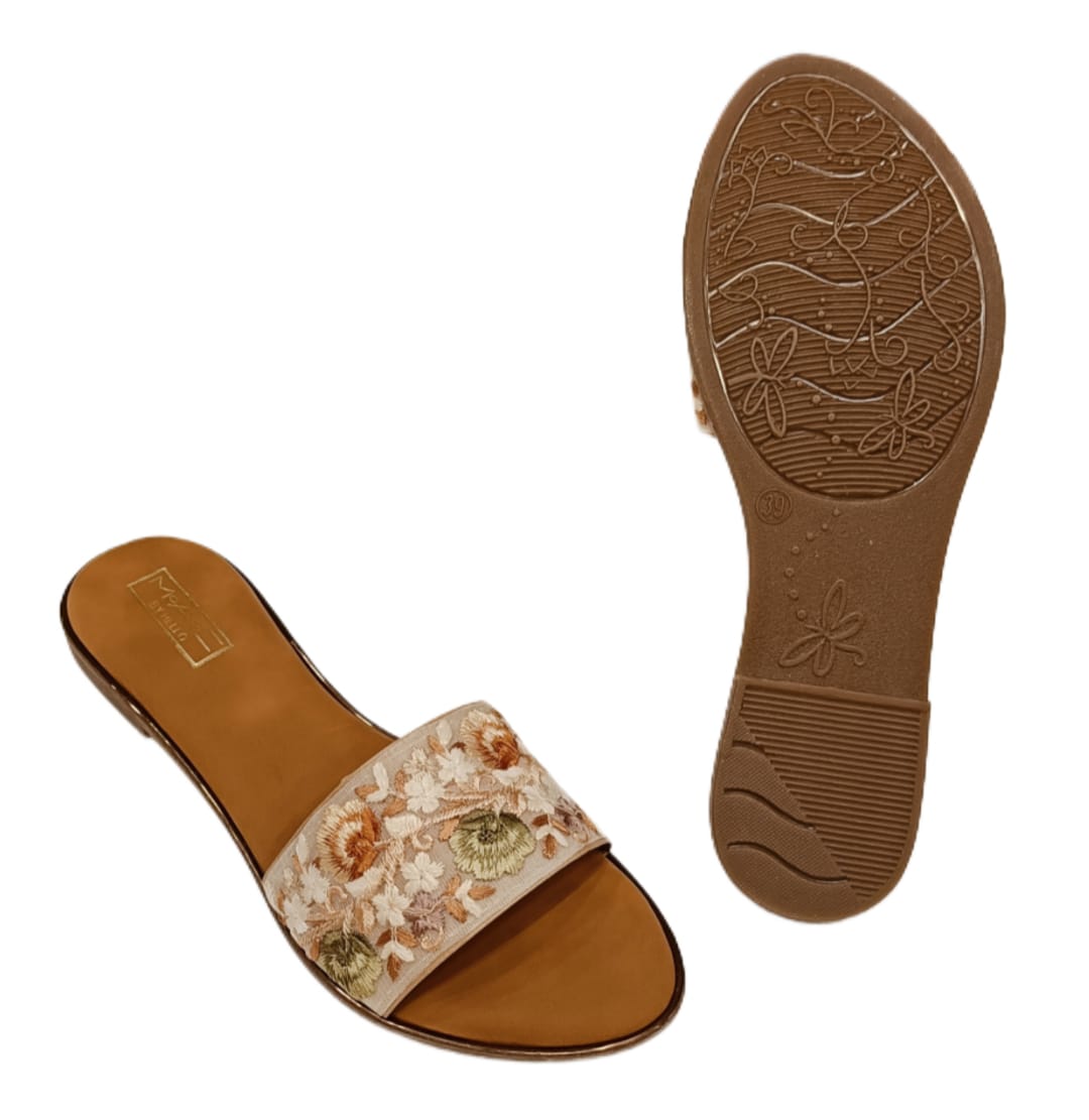 Women’s Embroidered Ethnic Slip-On Flats with Open Toe (LC-741)