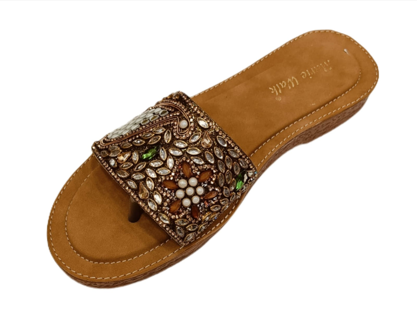 Marie Walk Women's Ethnic Embellished Toe-Ring Flats โ Pearl & Crystal Designer Slip-Ons (CRAP-15)