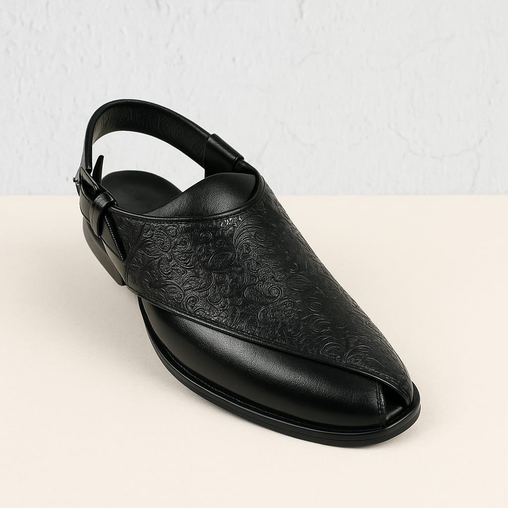Men’s Traditional Peshawari Chappal – Premium Embossed Leather Sandals (BM-758)