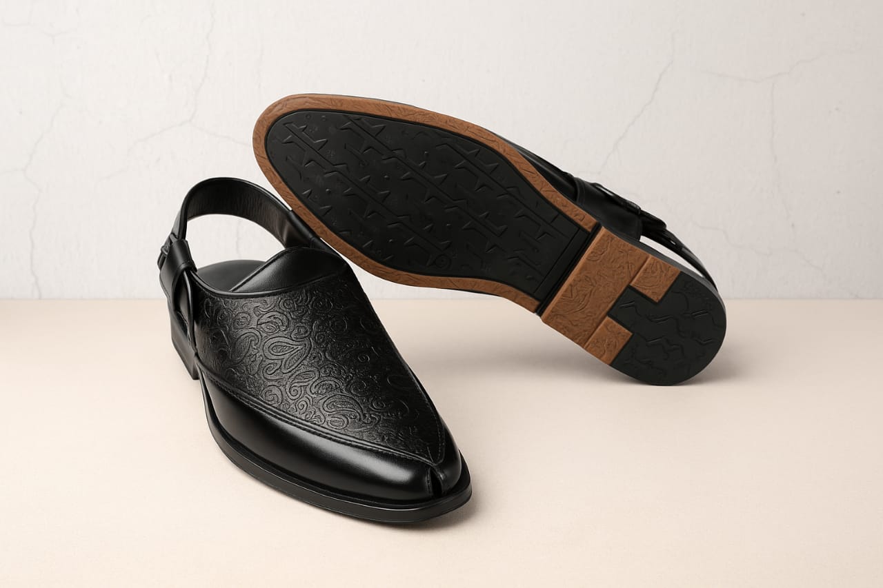 Men’s Traditional Peshawari Chappal – Premium Embossed Leather Sandals (BM-758)