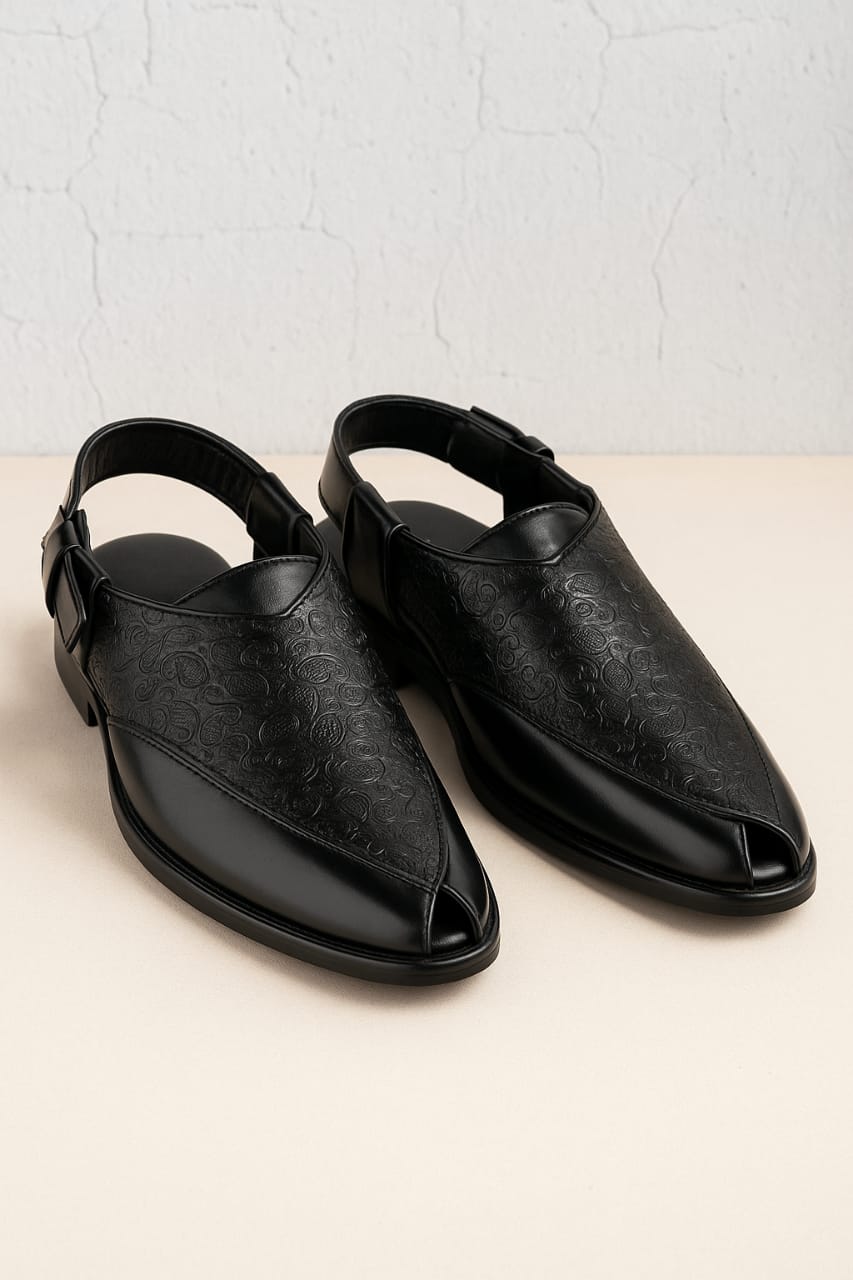 Men’s Traditional Peshawari Chappal – Premium Embossed Leather Sandals (BM-758)