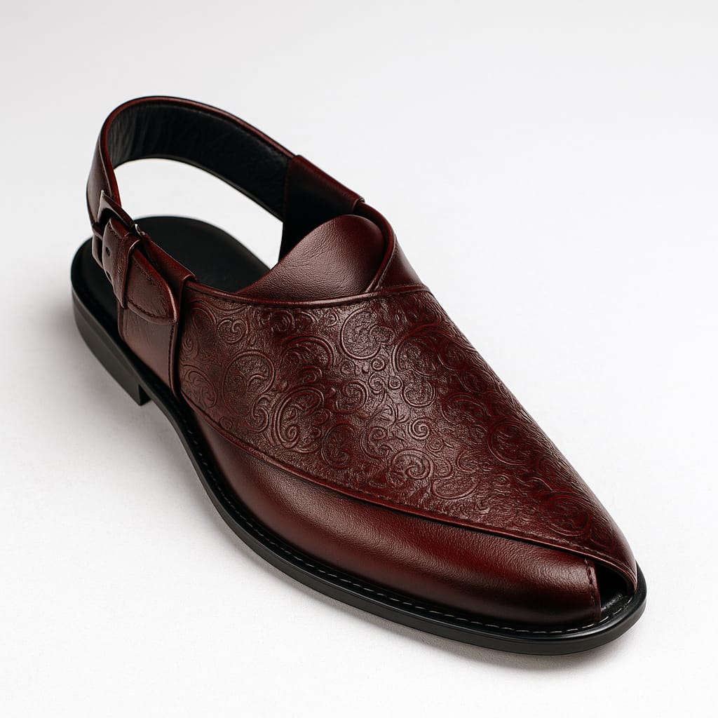 Men’s Traditional Peshawari Chappal – Premium Embossed Leather Sandals (BM-758)