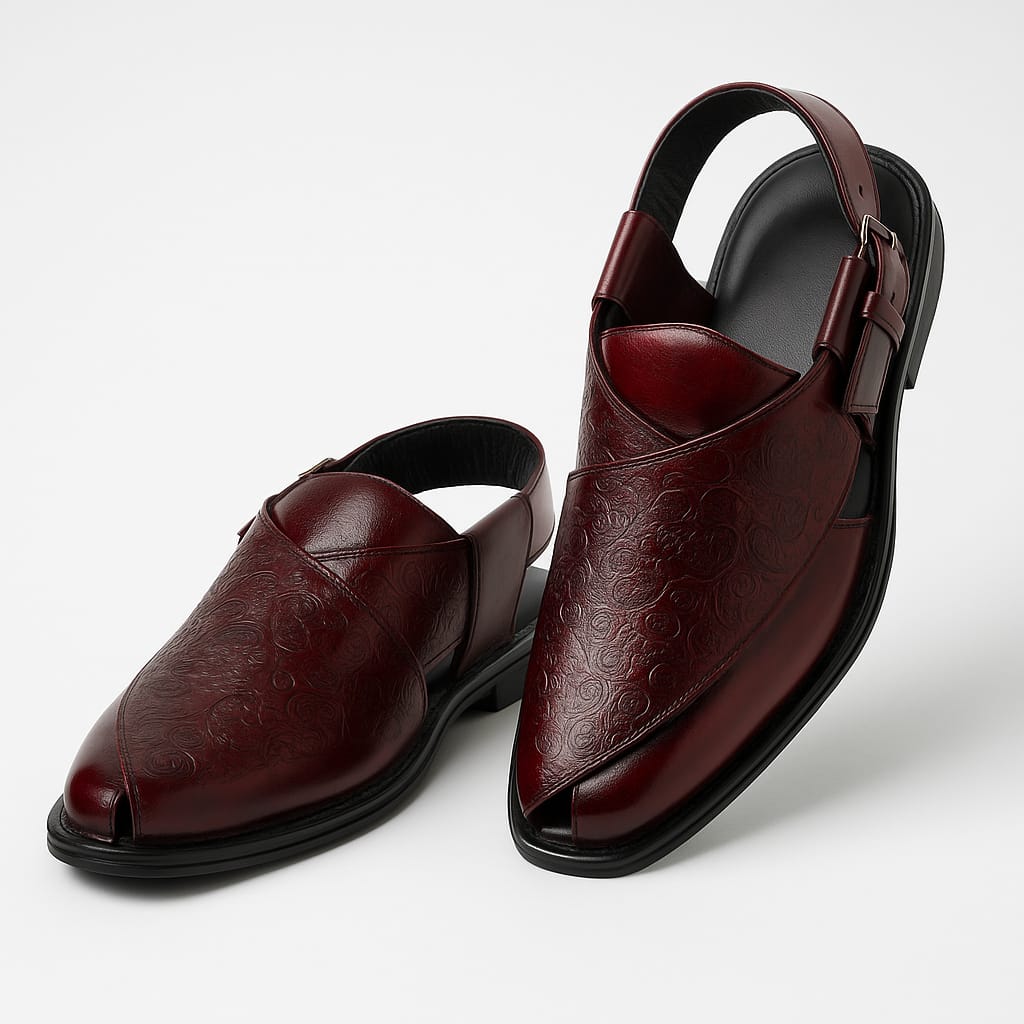 Men’s Traditional Peshawari Chappal – Premium Embossed Leather Sandals (BM-758)