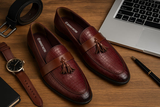 Men’s Premium Leather Tassel Loafers with Croc-Embossed Design (VL-67)
