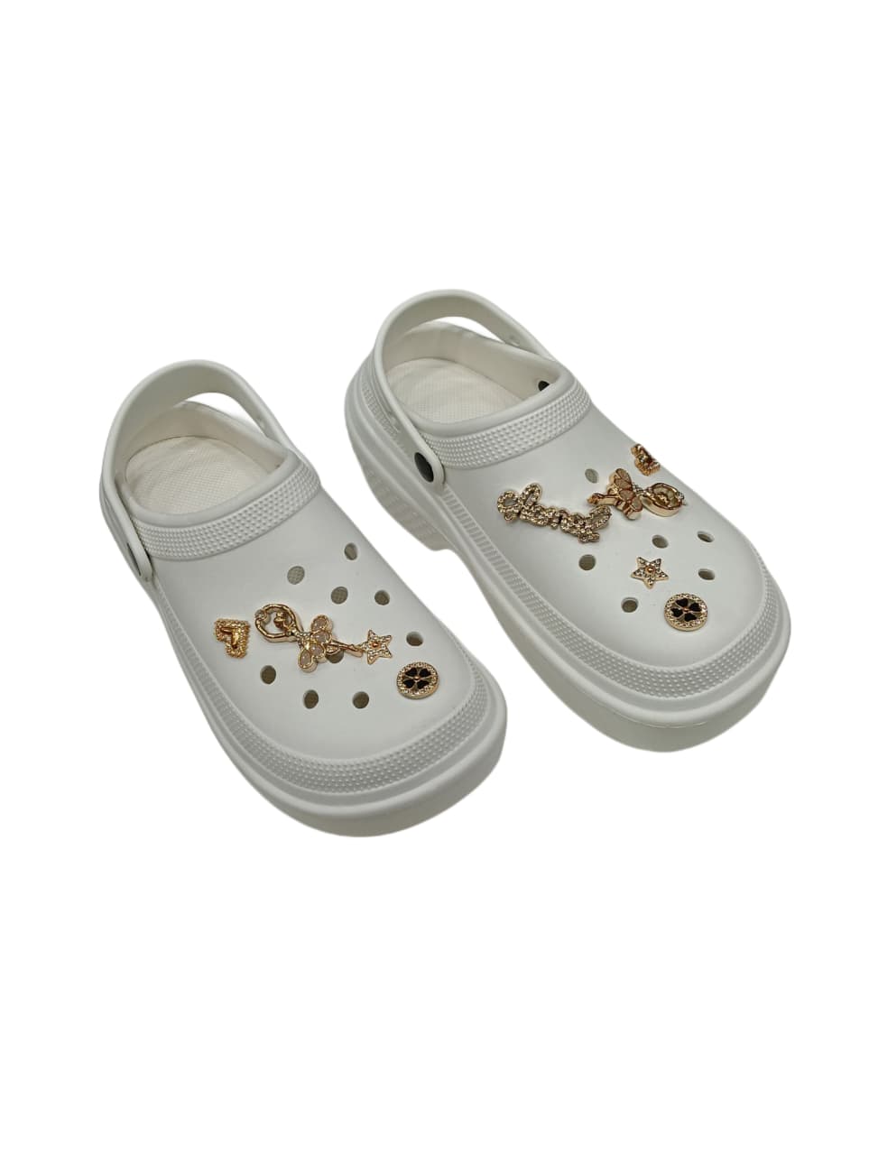 Women’s Stylish Embellished Clogs with Golden Charms – Lightweight & Comfortable Slip-On Sandals (KKN-E009)