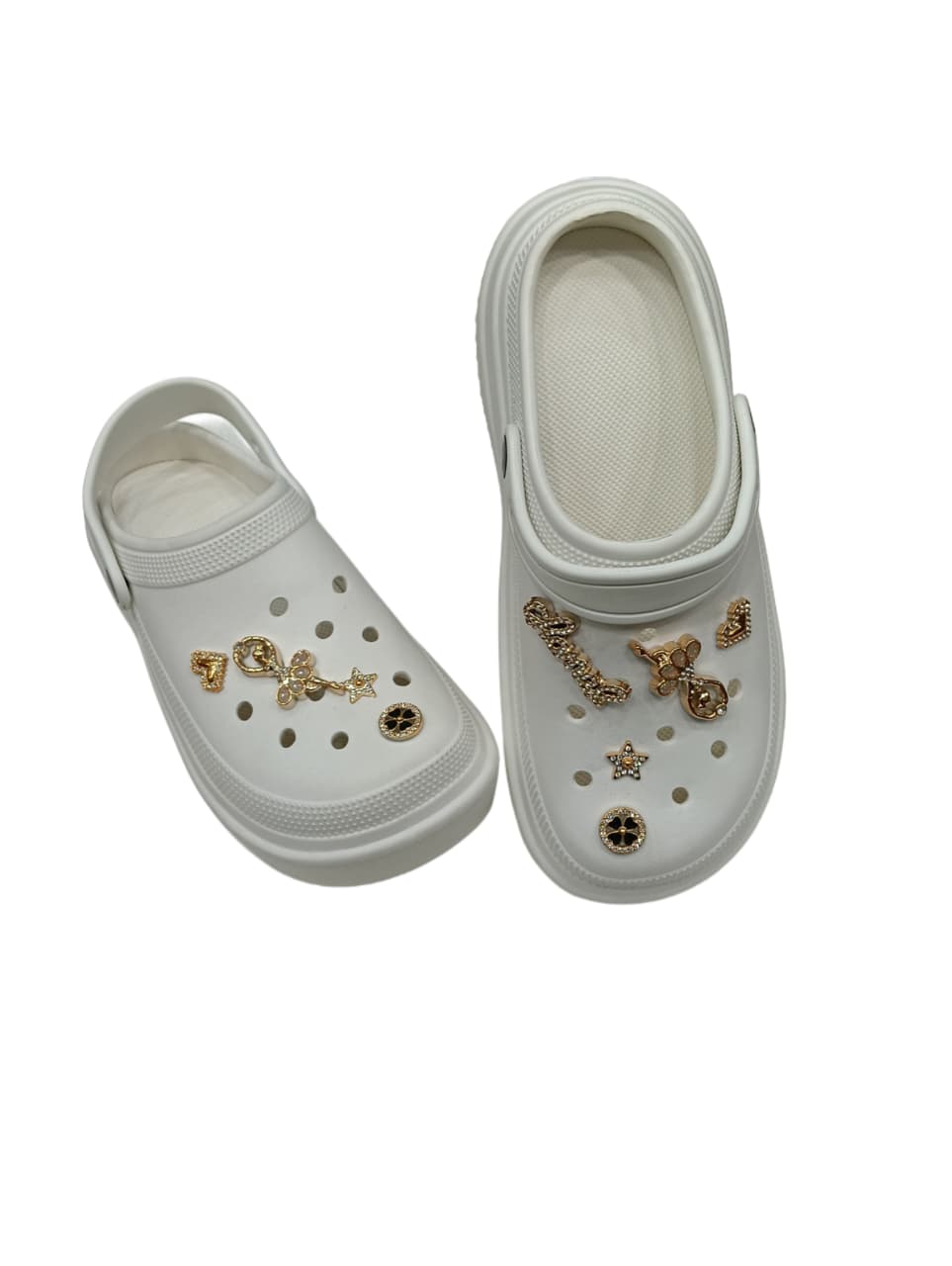 Women’s Stylish Embellished Clogs with Golden Charms – Lightweight & Comfortable Slip-On Sandals (KKN-E009)