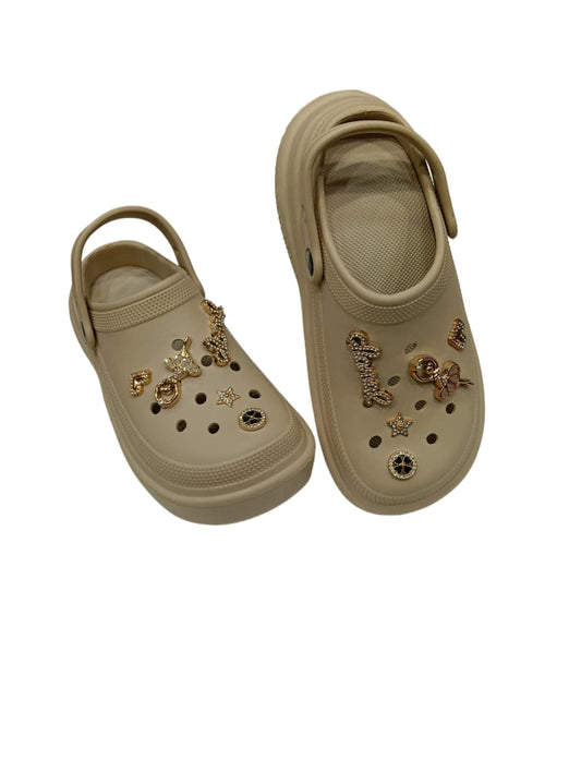 Women’s Stylish Embellished Clogs with Golden Charms – Lightweight & Comfortable Slip-On Sandals (KKN-E009)