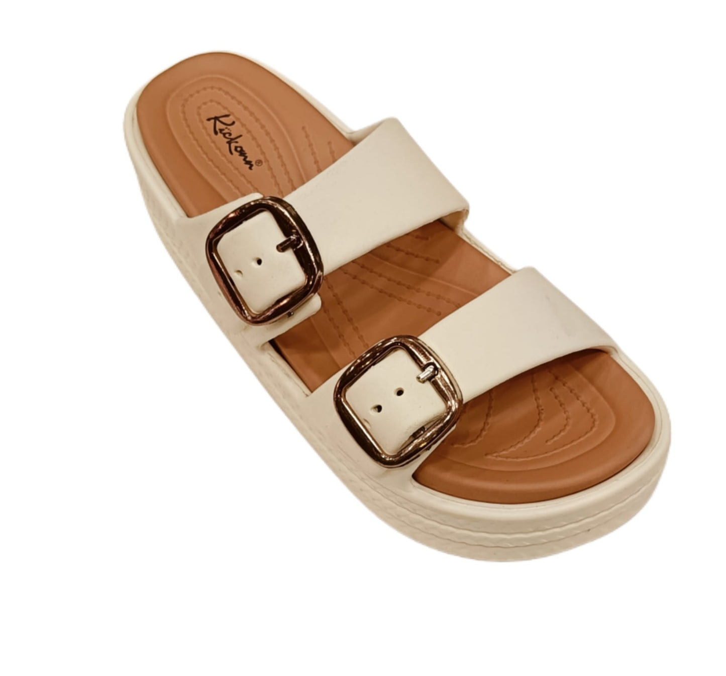 Women’s Double Buckle Strap Platform Sliders – Stylish Casual Comfort Sandals (KKN-003)