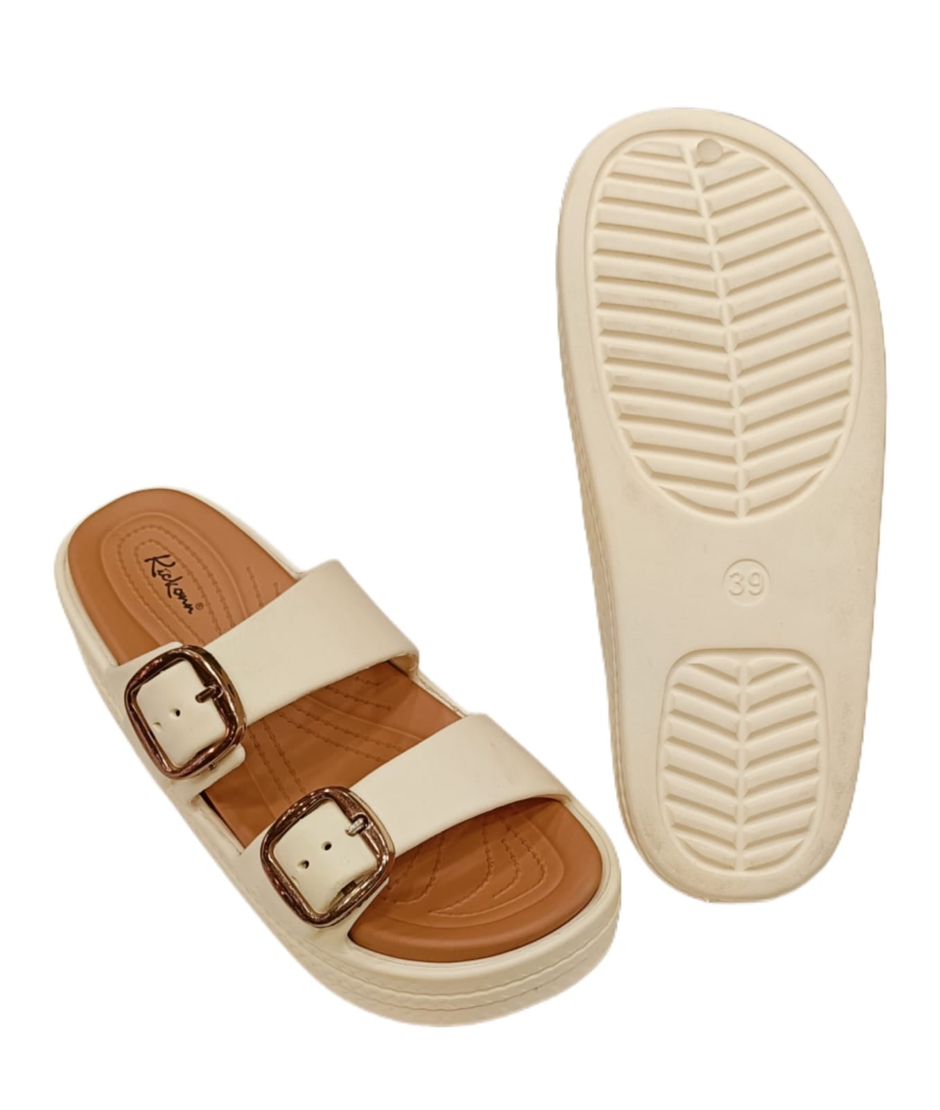 Women’s Double Buckle Strap Platform Sliders – Stylish Casual Comfort Sandals (KKN-003)