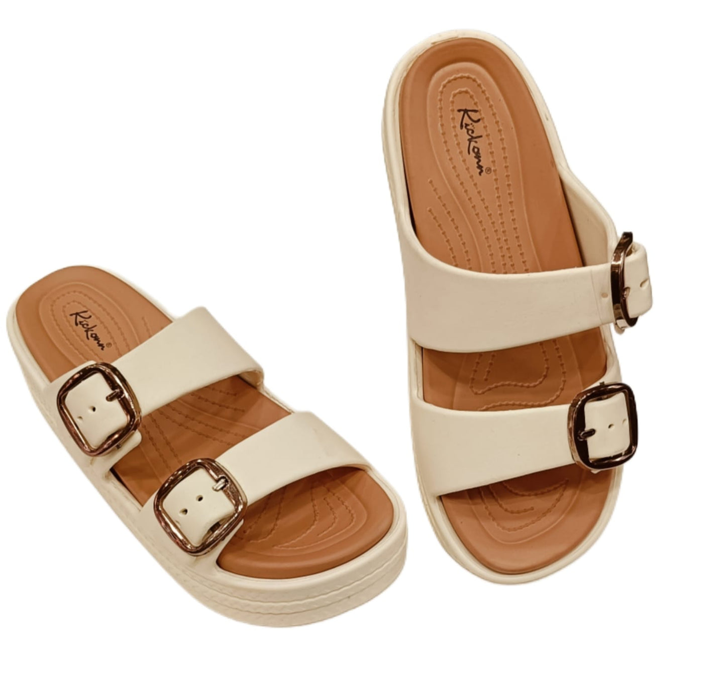 Women’s Double Buckle Strap Platform Sliders – Stylish Casual Comfort Sandals (KKN-003)